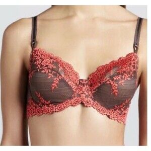 Wacoal Embrace Lace Bra 36D Underwire Unlined Brown Orange Embroidered 65191